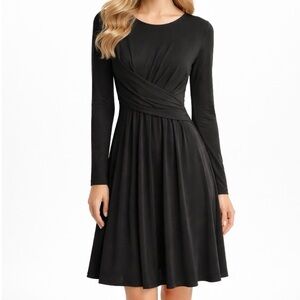 Of Mercer Dress Criss Cross Waist Black Long Sleeve Jersey Knit XS Cocktail LBD